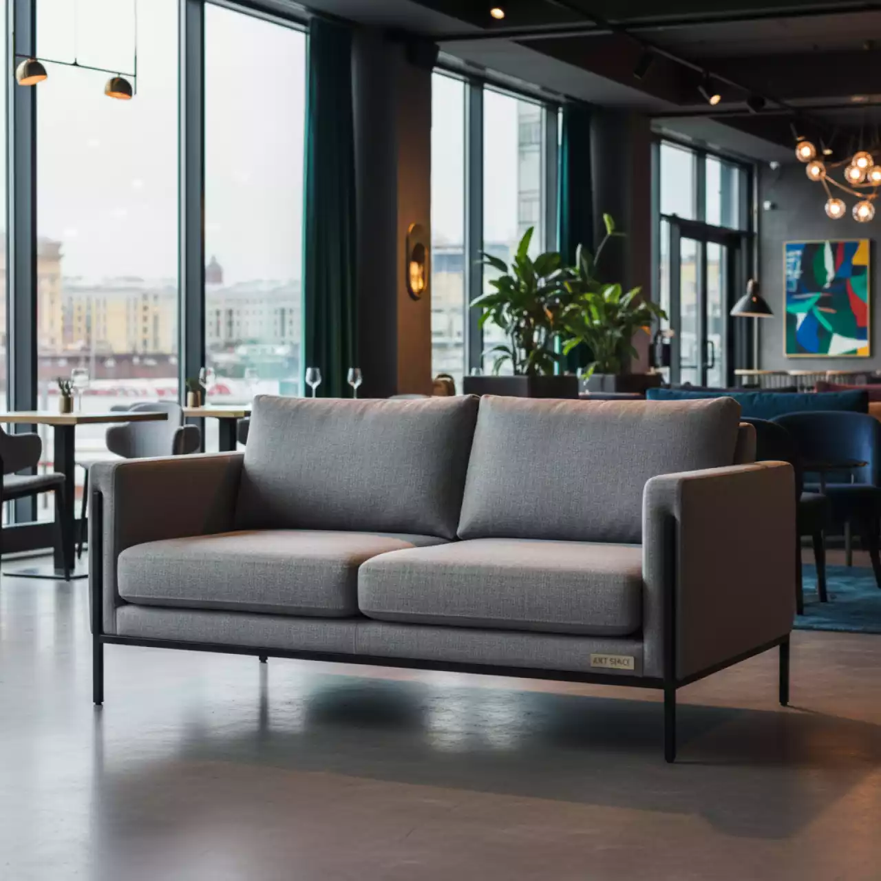 Аренда Диван двухместный Mendoza серый с черным каркасом в ресторане «Voda» — ART SPACE