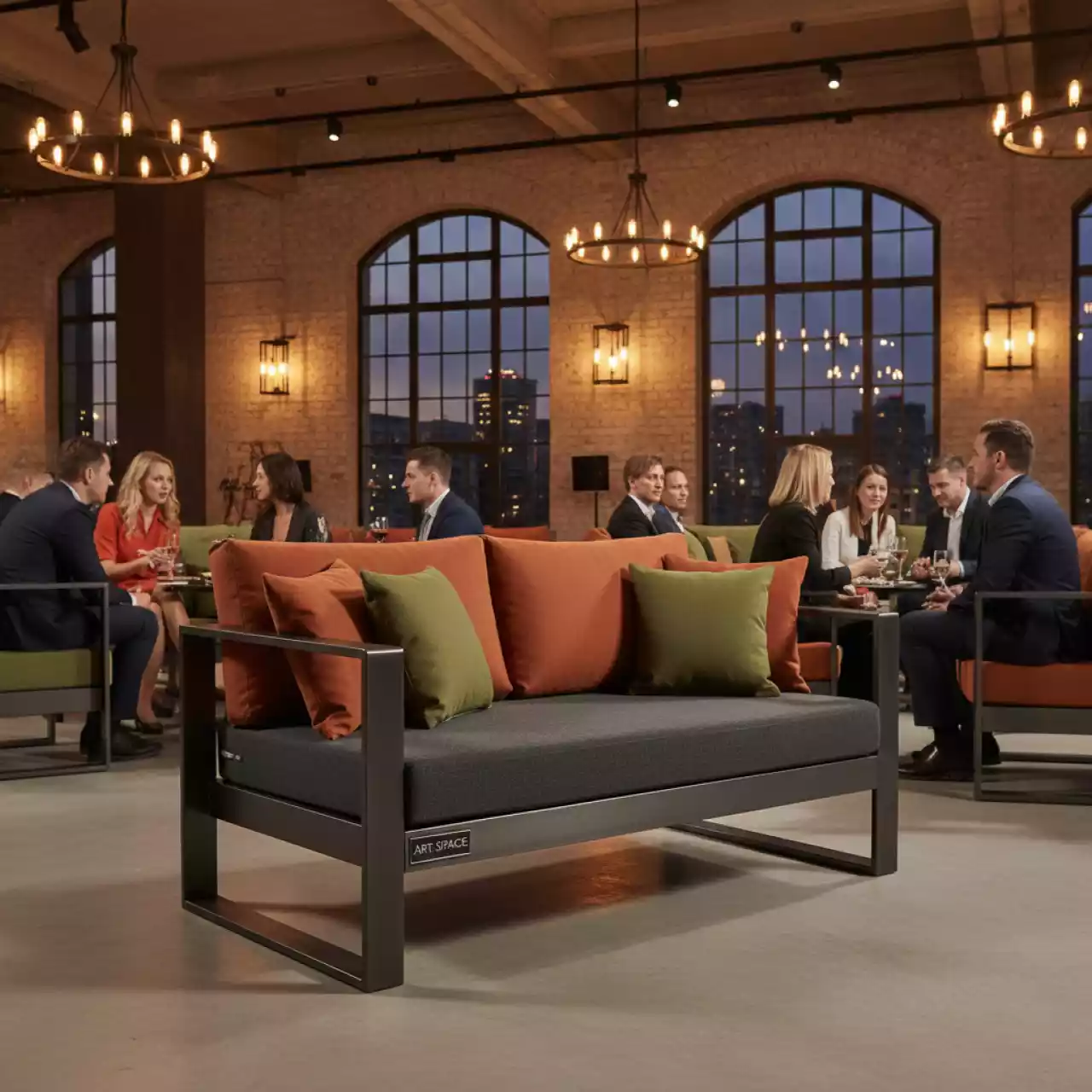 Аренда Диван двухместный металлический Como с подушками в Panorama by Mercure — ART SPACE