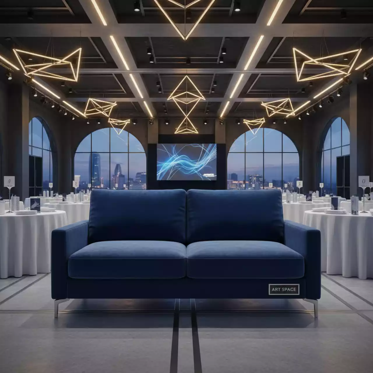 Аренда Диван двухместный Orion голубой вельвет в банкетном зале «Дельфин» — ART SPACE