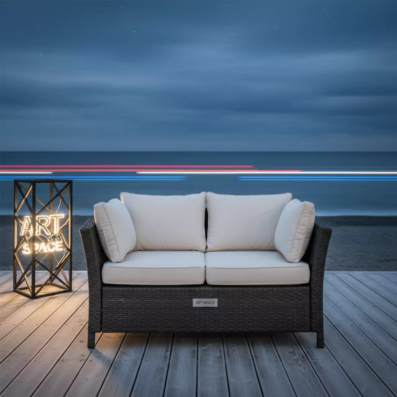 Аренда Диван двухместный плетеный с подушками Arbor Alta на пляже «Ривьера» — ART SPACE