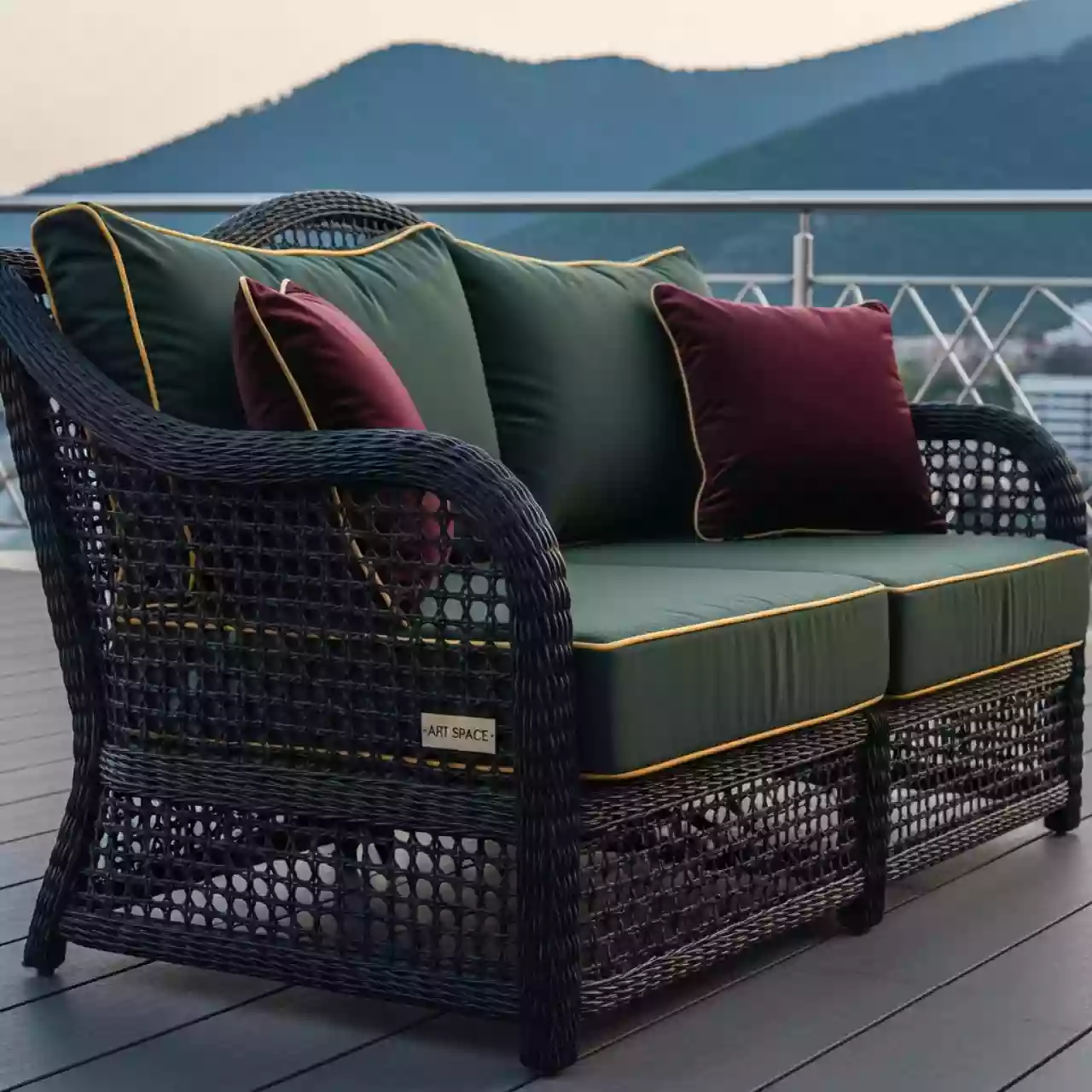 Аренда Диван двухместный плетеный с подушками Heritage в ресторане «Высота 5642» — ART SPACE