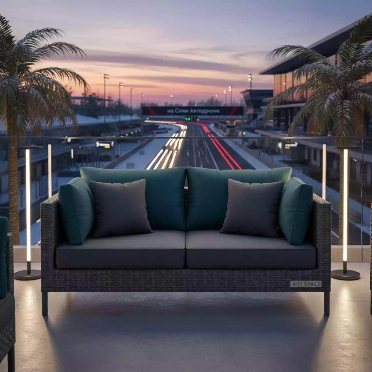 Аренда Диван двухместный плетеный с подушками Weave на Сочи Автодроме — ART SPACE