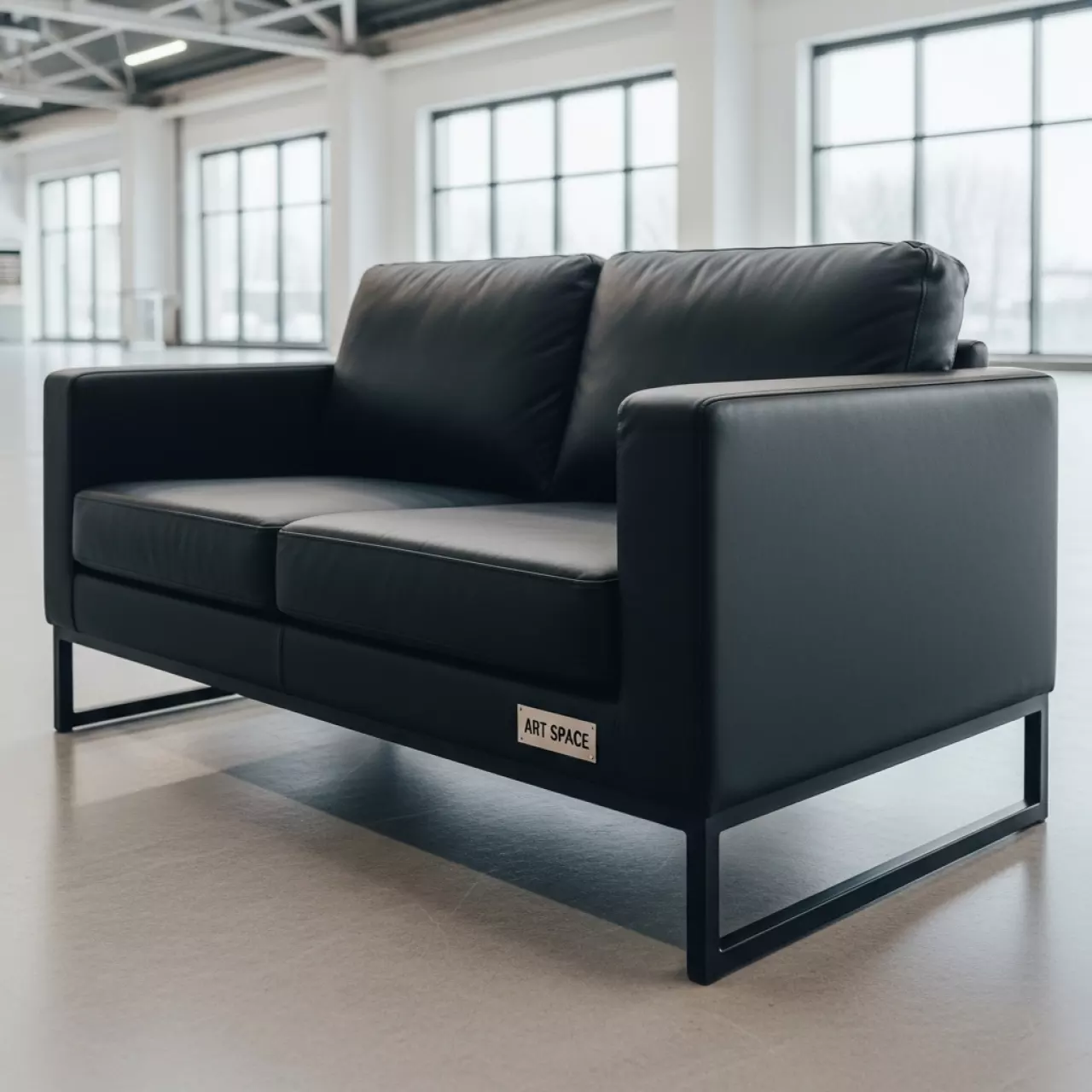 Аренда Диван двухместный Премьер черная экокожа в этно-парке «Моя Россия» — ART SPACE