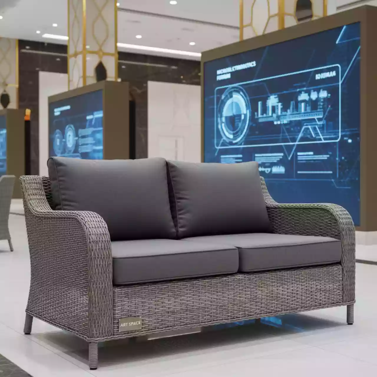 Аренда Диван двухместный серый B Rattan Arizona с подушкой в Mantera Supreme — ART SPACE