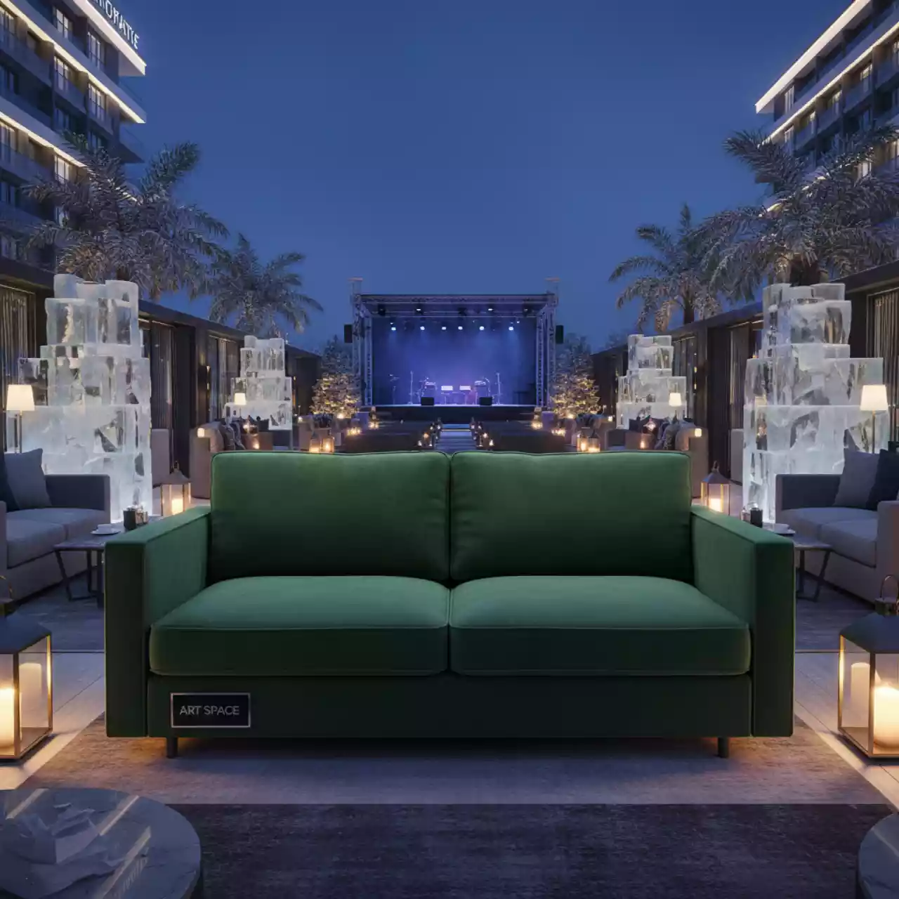 Аренда Диван двухместный зеленый Cube в Imeretinskiy Hotel — ART SPACE