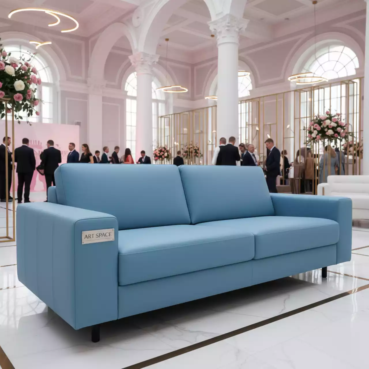 Аренда Диван из кожзама голубой 260х90х75 см в Mantera Supreme — ART SPACE