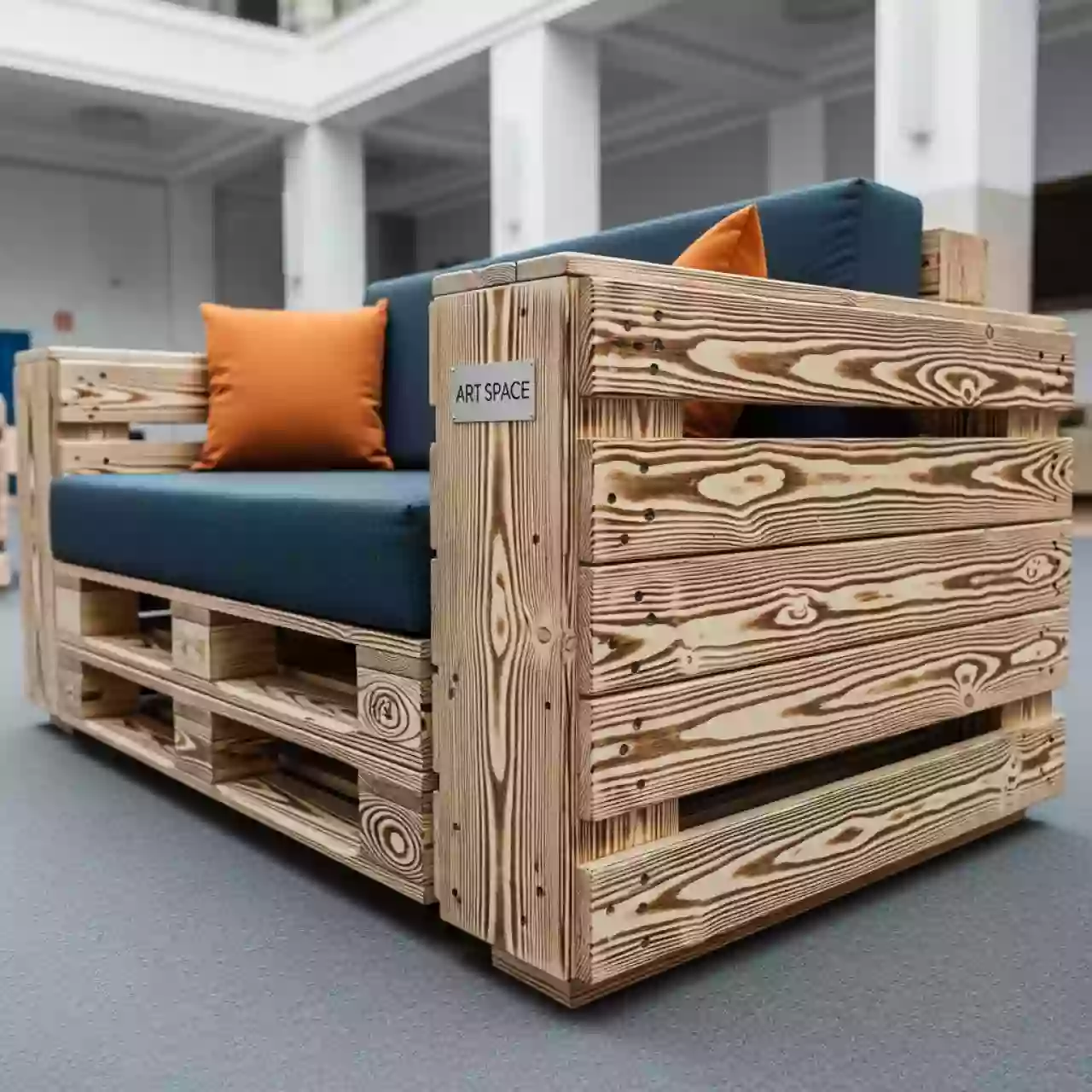 Аренда Диван из паллет двухместный обожженный белый в ОКЦ «Галактика» — ART SPACE