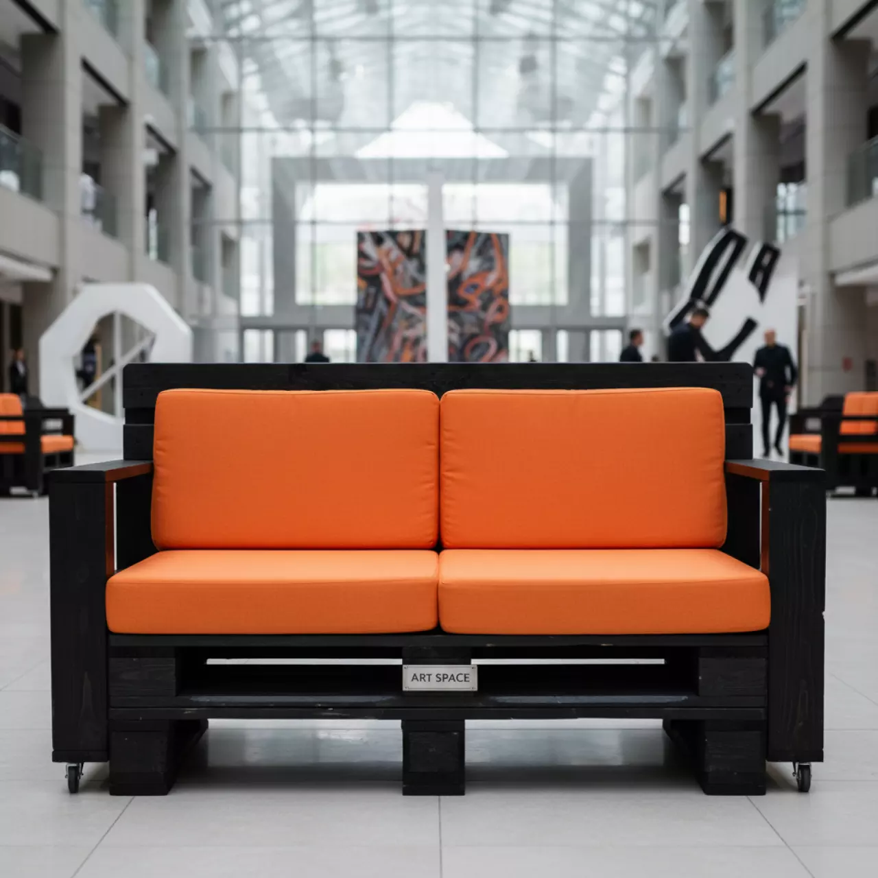 Аренда Диван из паллет двухместный обожженный оранжевый в казино «Сочи» — ART SPACE