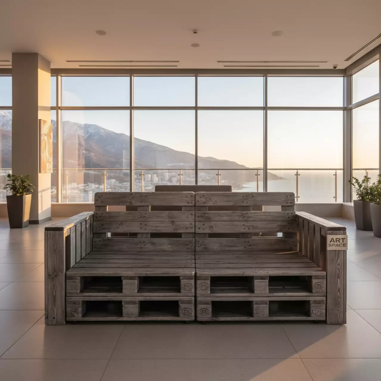Аренда Диван из паллет двухместный обожженный серый в Courtyard by Marriott Sochi — ART SPACE
