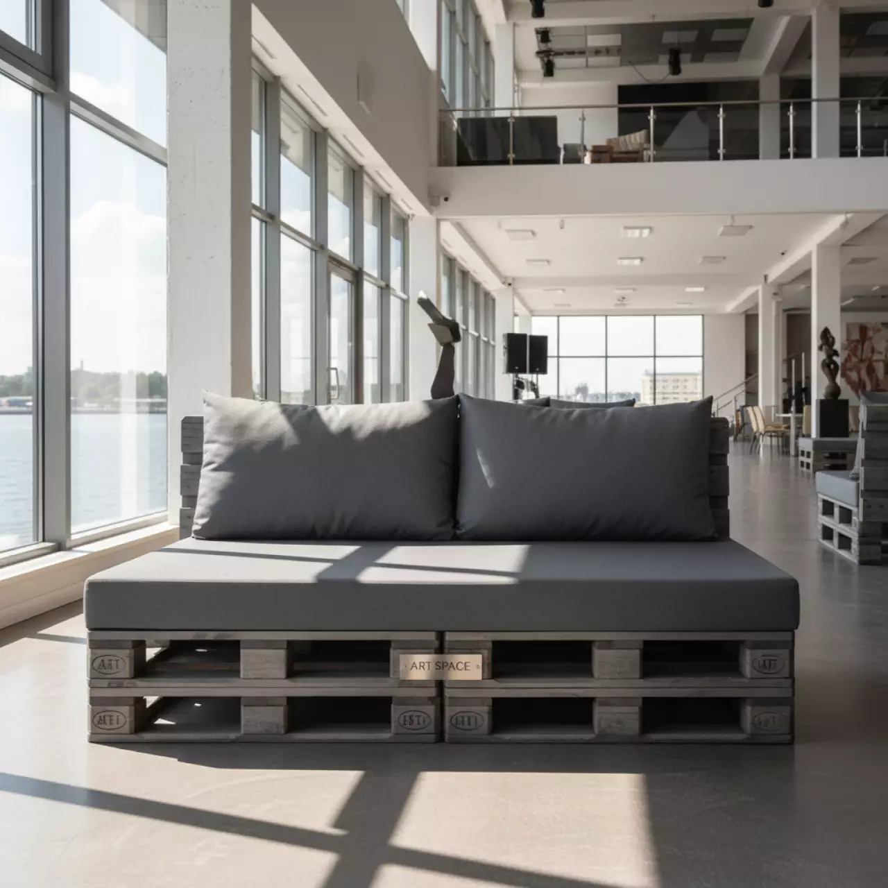 Аренда Диван из паллет Wood pallet Grey в зале «Чайка» (Морпорт) — ART SPACE