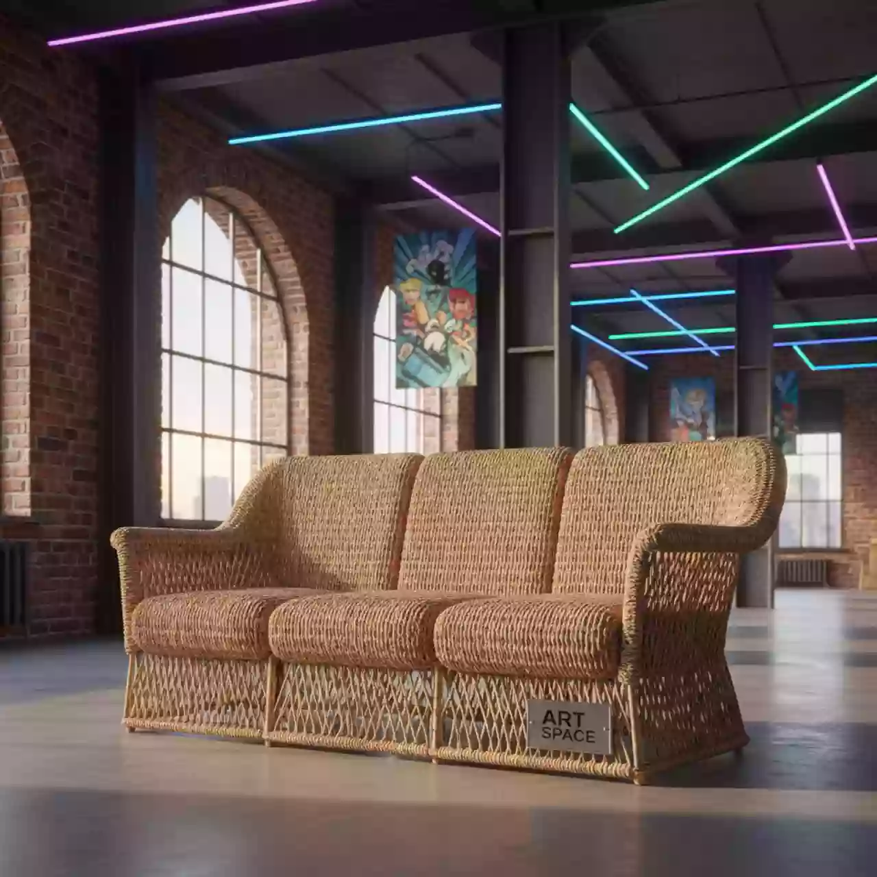 Аренда Диван Кальяри трехместный плетеный ротанг гиацинт соломенный в Sport Inn Hotel & Wellness — ART SPACE