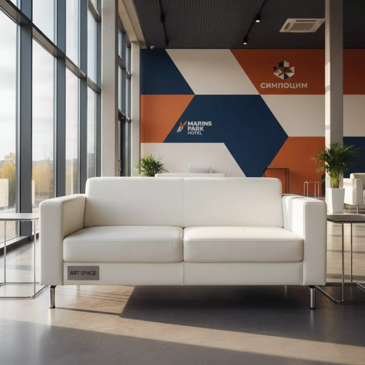 Аренда Диван Клиппан белый экокожа в Маринс Парк Отеле — ART SPACE