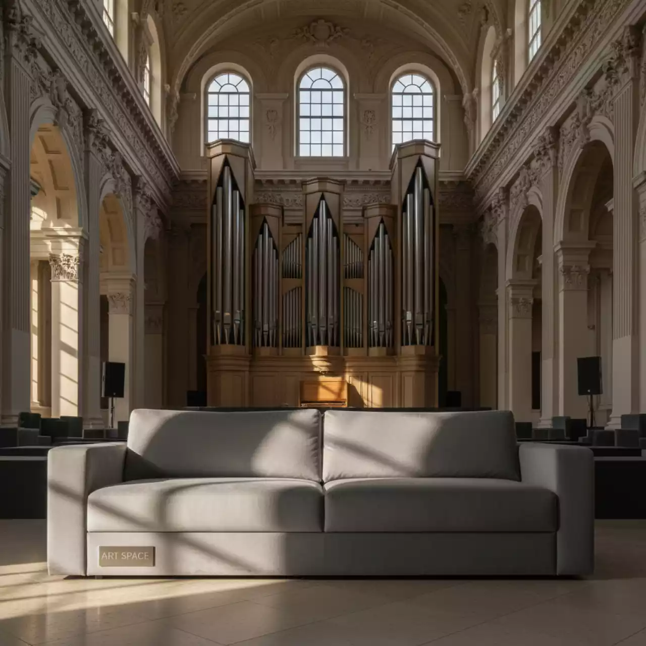 Аренда Диван кровать Modvanna прямой велюр светло серый в Зале органной и камерной музыки — ART SPACE