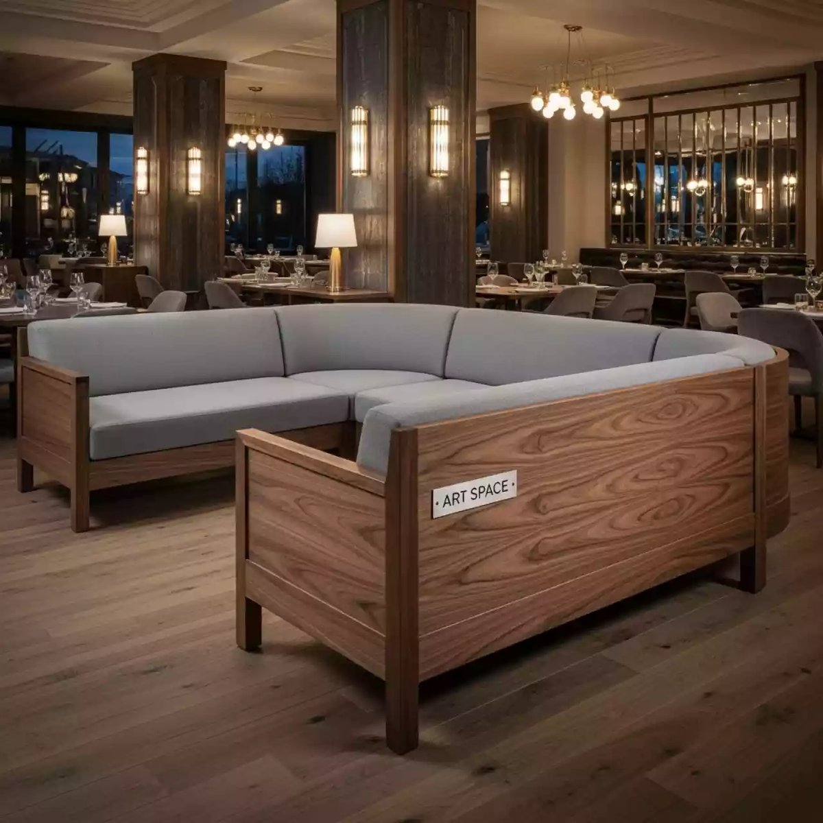 Аренда Диван Квинс П образный орех Grey в ресторане «Sanremo» — ART SPACE