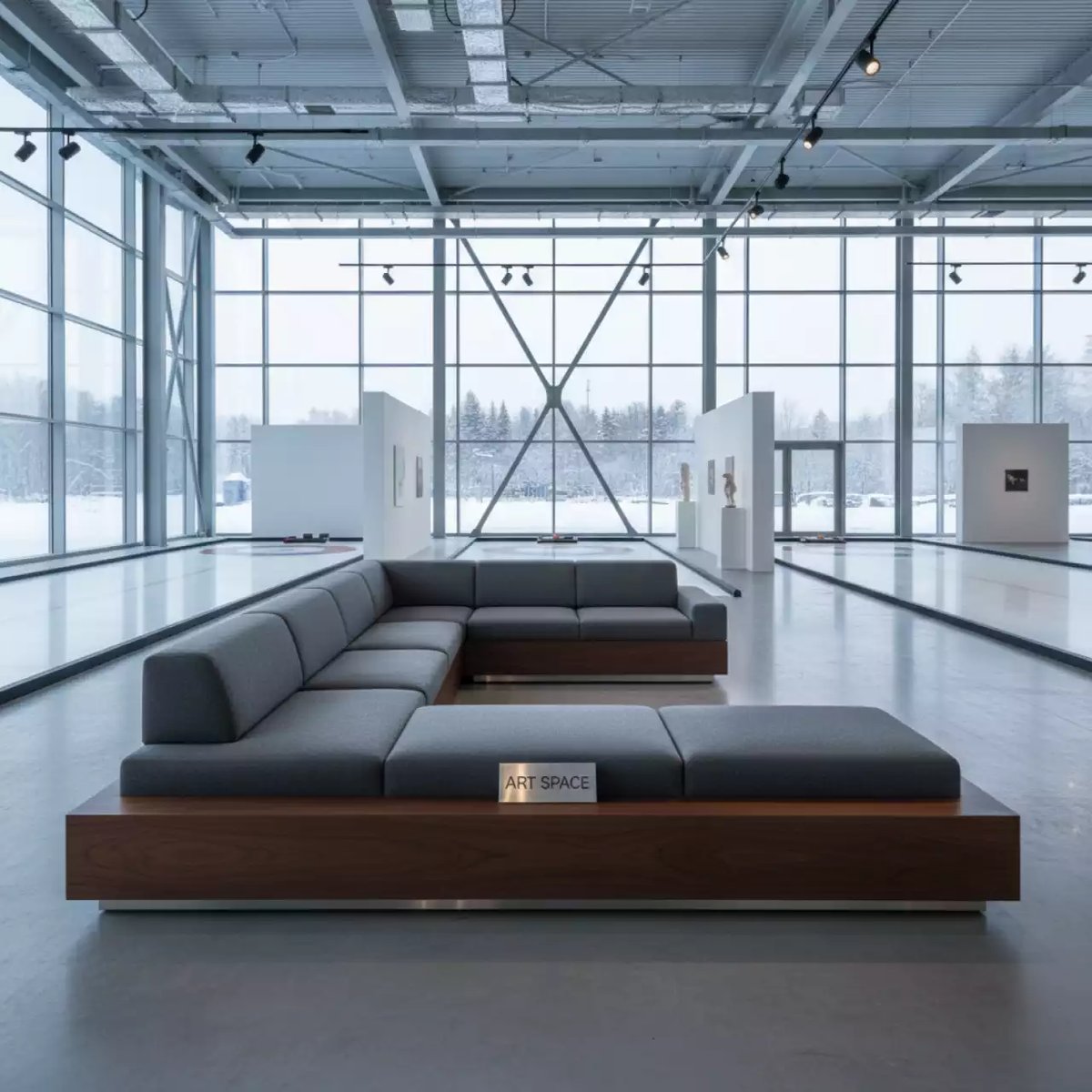 Аренда Диван Квинс П образный орех серый в Керлинговом центре «Ледяной куб» — ART SPACE