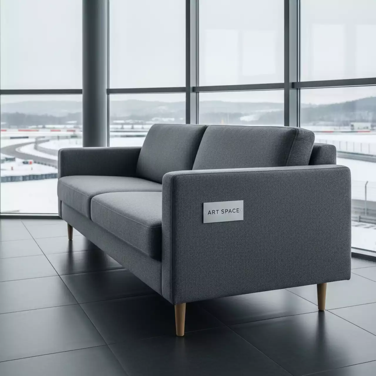 Аренда Диван Лагом серый текстиль на Сочи Автодроме — ART SPACE