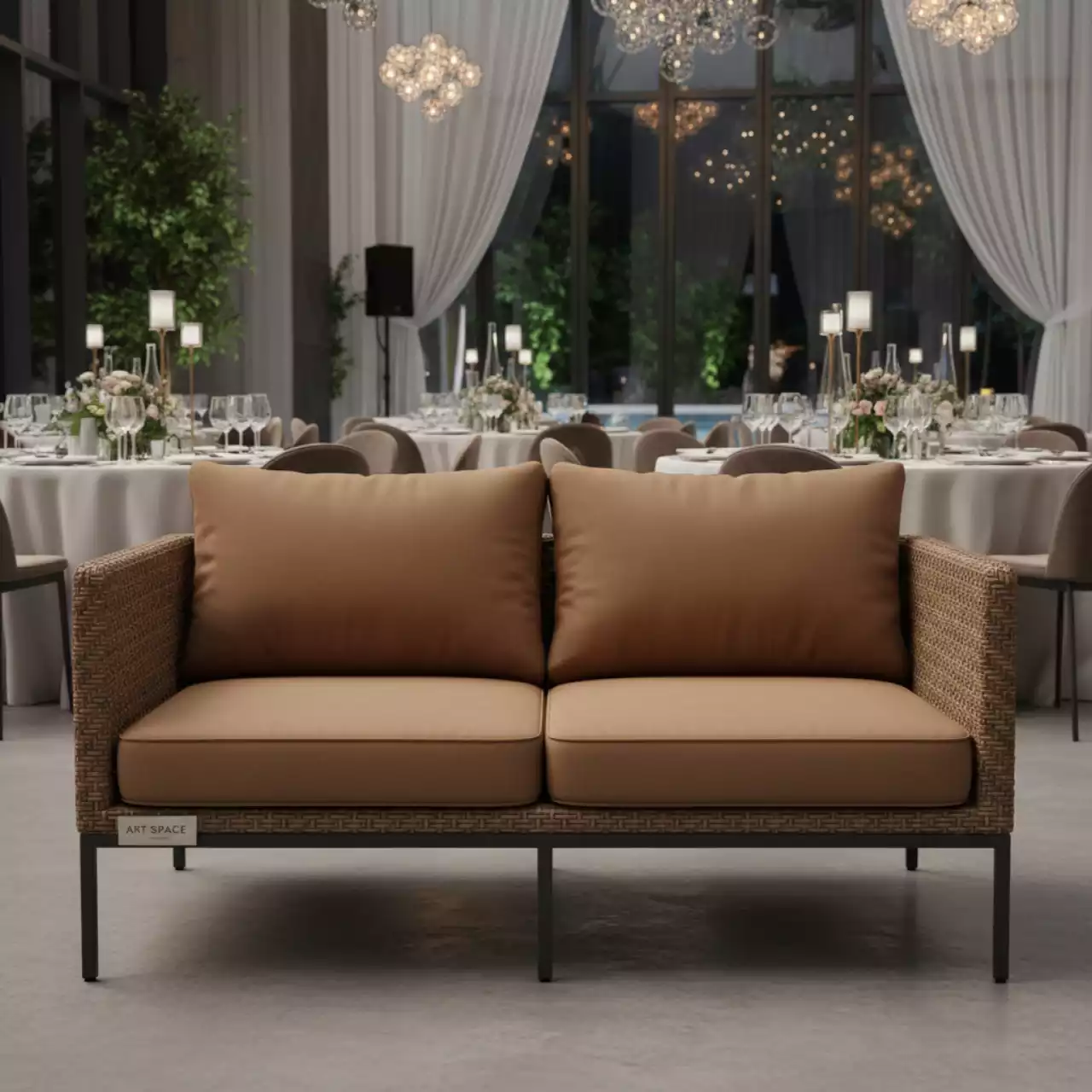 Аренда Диван ЛАТТЕ двухместный из искусственного ротанга коричневый в Green Flow Hotel — ART SPACE