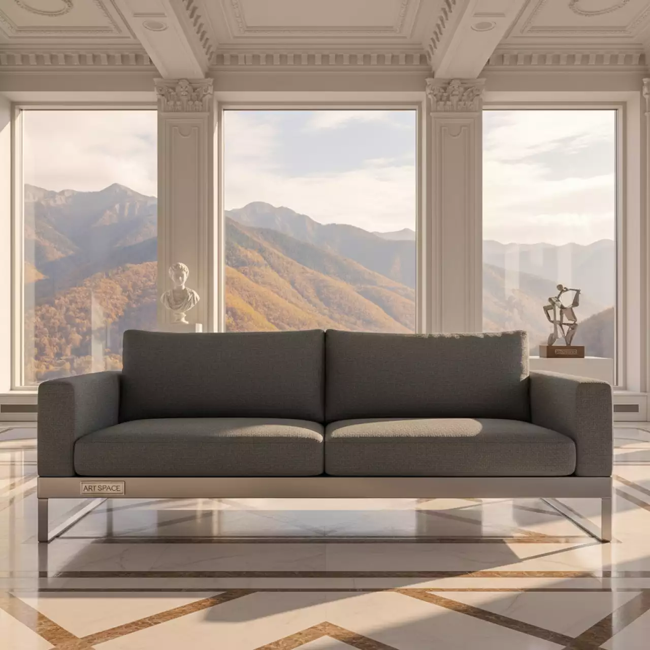 Аренда Диван Lund антрацит темно серый алюминий в Skypark Sochi — ART SPACE