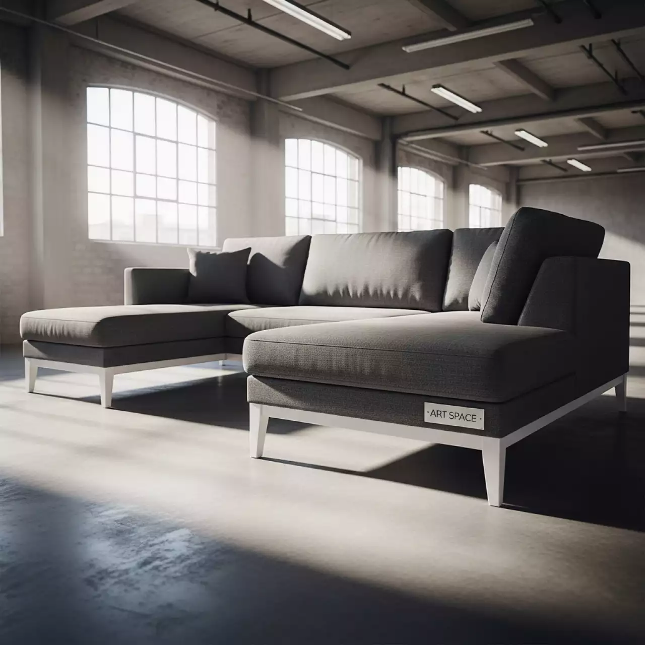 Аренда Диван Макадо угловой белая эмаль графит в лофте «Студия 21» — ART SPACE