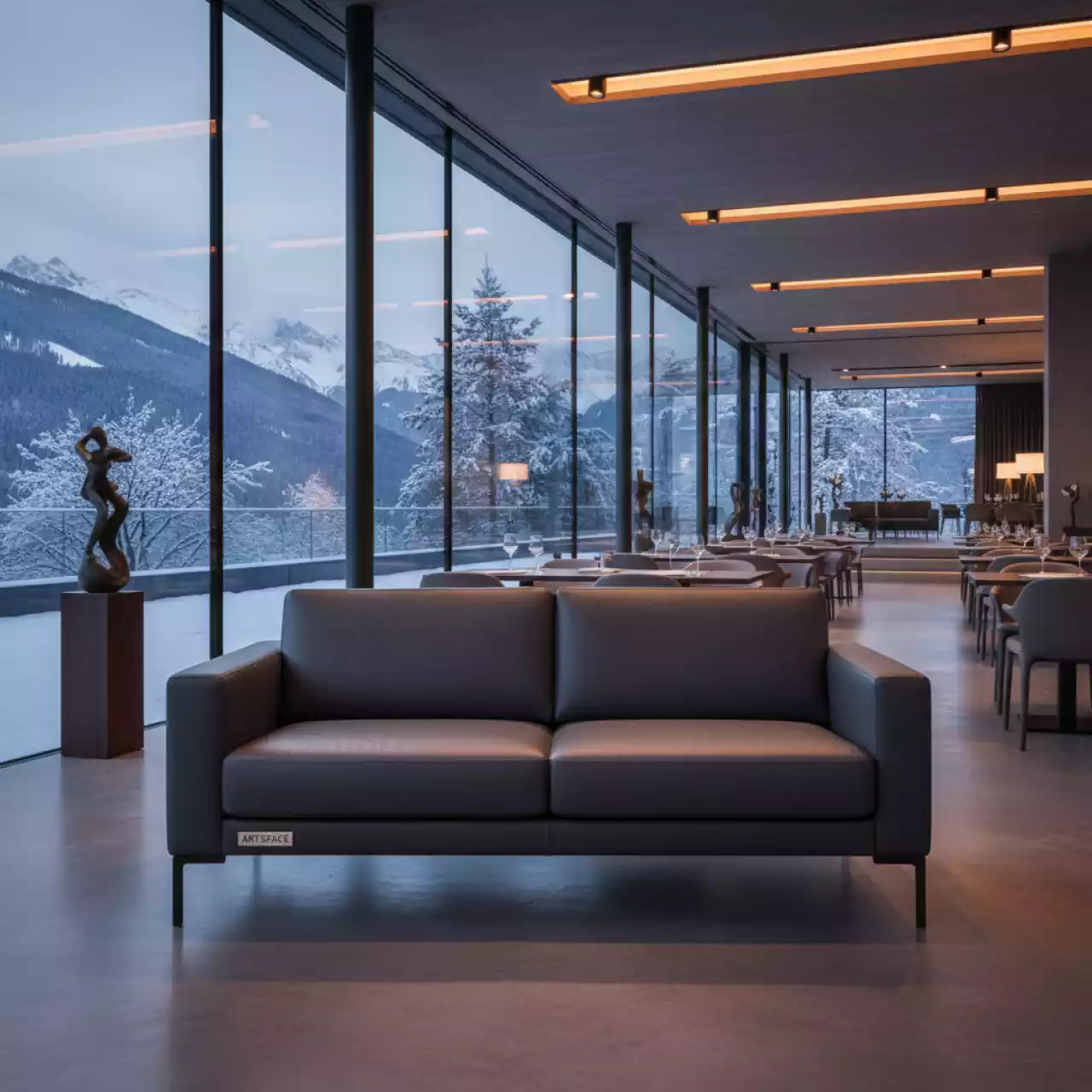 Аренда Диван Matrix кожзам Galaxy Dark Grey металлические ножки RAL 9005 в ресторане «La Terrazza» — ART SPACE