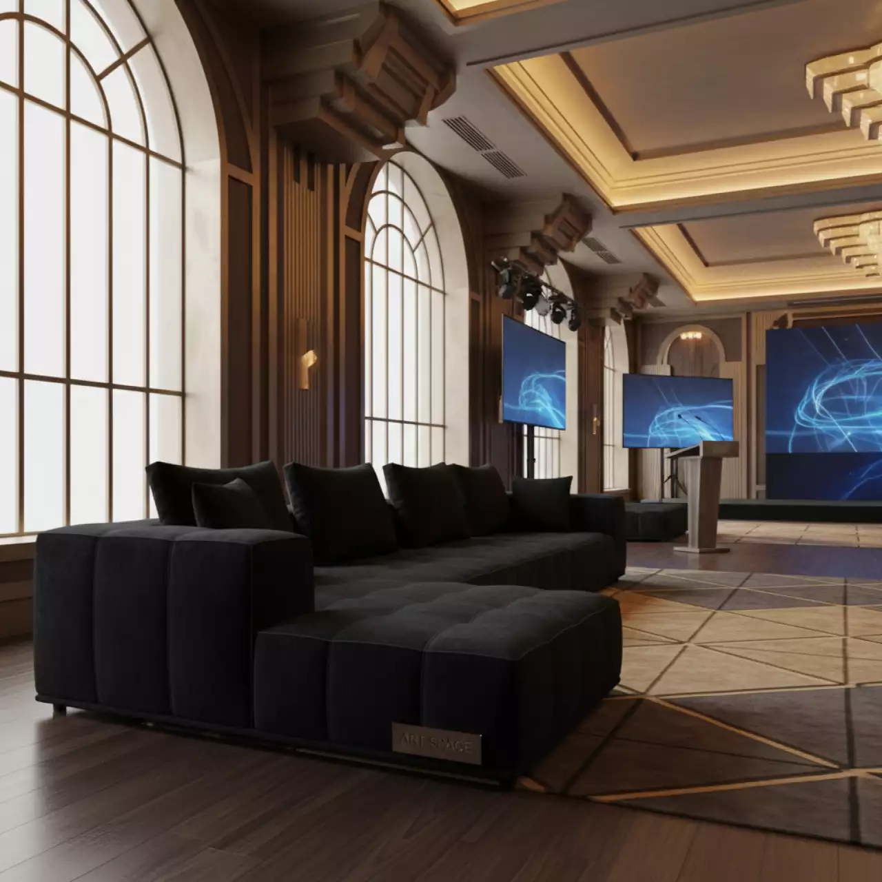 Аренда Диван Module угловой черный в Alpha Sirius — ART SPACE