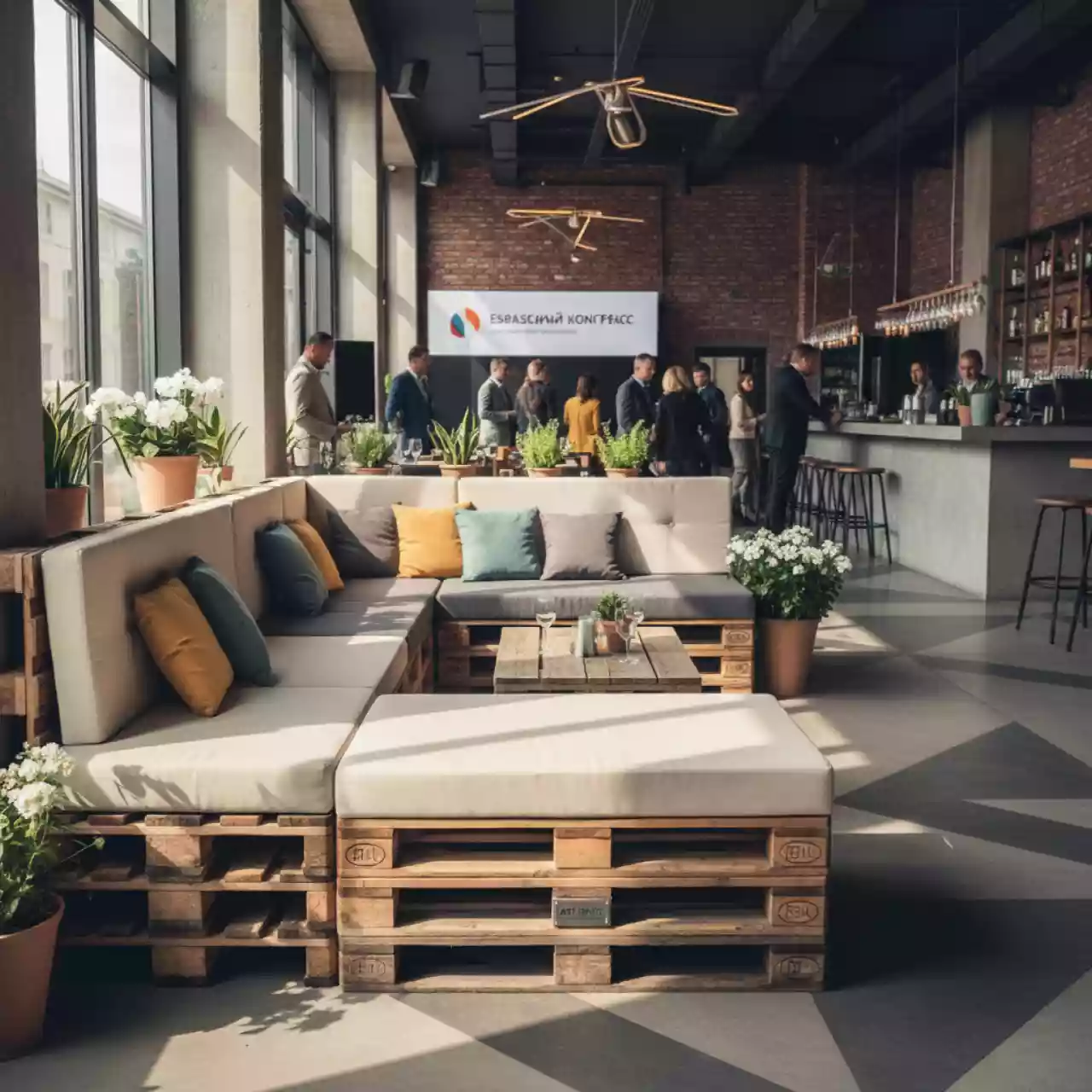 Аренда Диван оттоман из паллет в ресторане «Voda» — ART SPACE