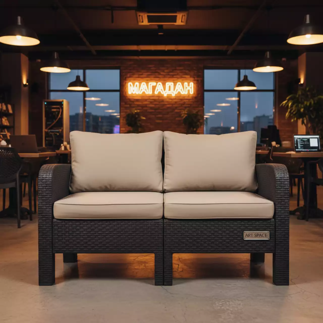 Аренда Диван пластиковый 2 местный b rattan Arizona венге с подушкой в ресторане «Магадан» — ART SPACE