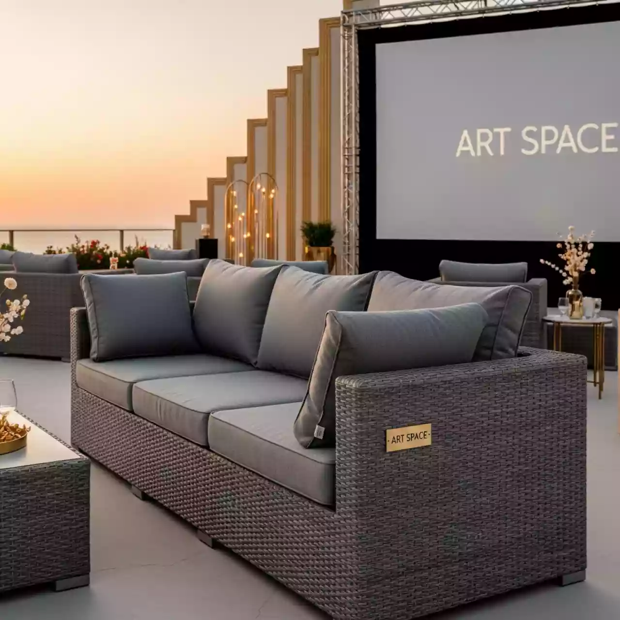 Аренда Диван пластиковый Корфу Макс Corfu love seat max графит в Гранд Отель Сочи — ART SPACE