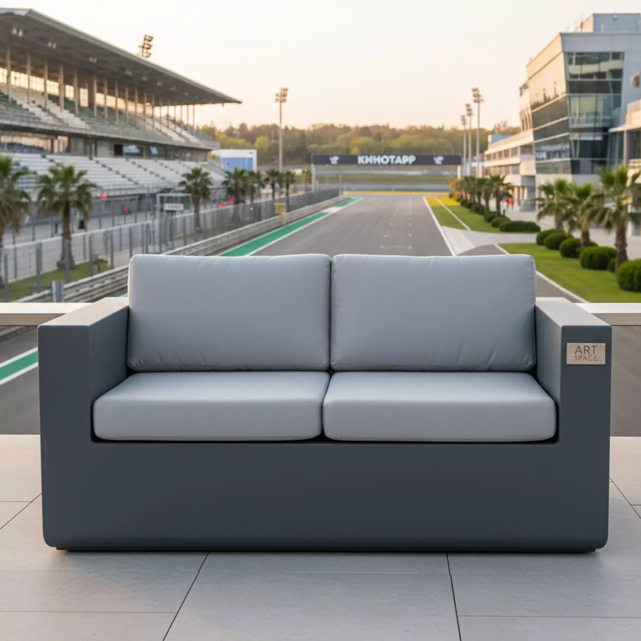 Аренда Диван пластиковый Maximo 2 с подушками на Сочи Автодроме — ART SPACE