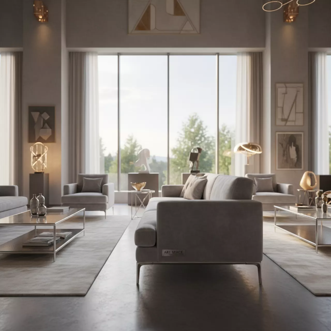 Аренда Диван Portofino серый велюр ножки металл в казино «Сочи» — ART SPACE