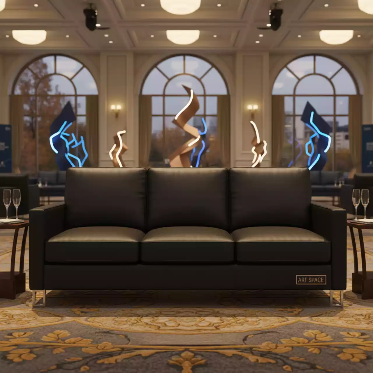 Аренда Диван Премьер трехместный черный из экокожи Mercure Сочи Центр — ART SPACE