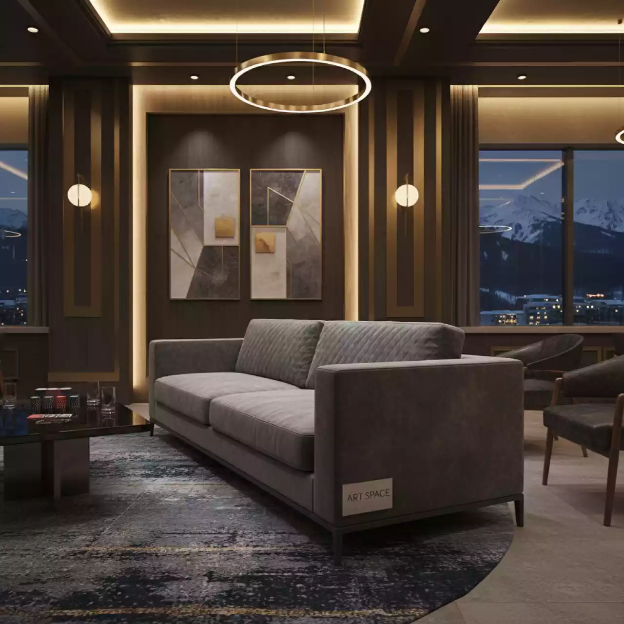 Аренда Диван прямой Кассель велюр серый в Sochi Marriott Krasnaya Polyana — ART SPACE