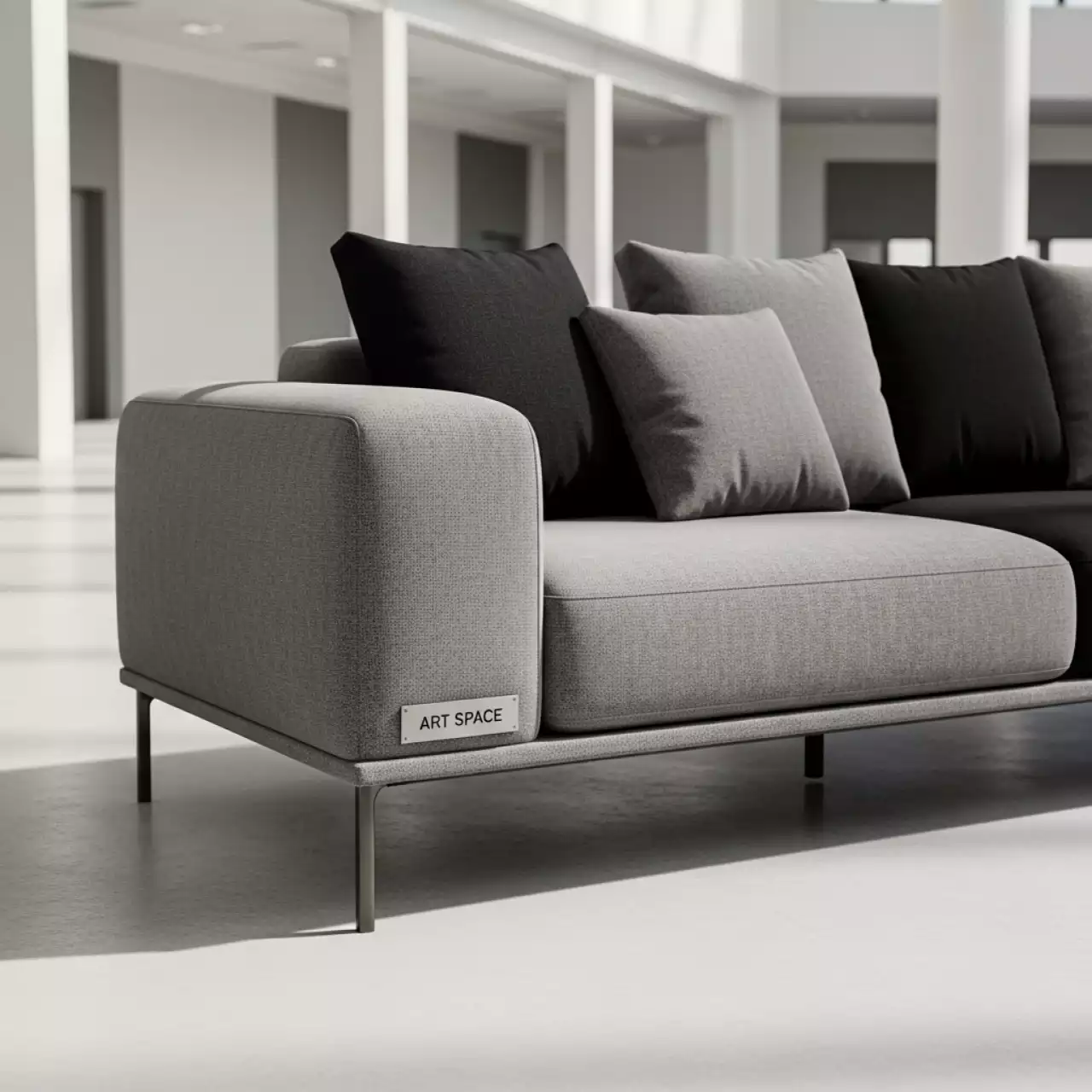 Аренда Диван с черно серой подушкой на арене «Фишт» — ART SPACE