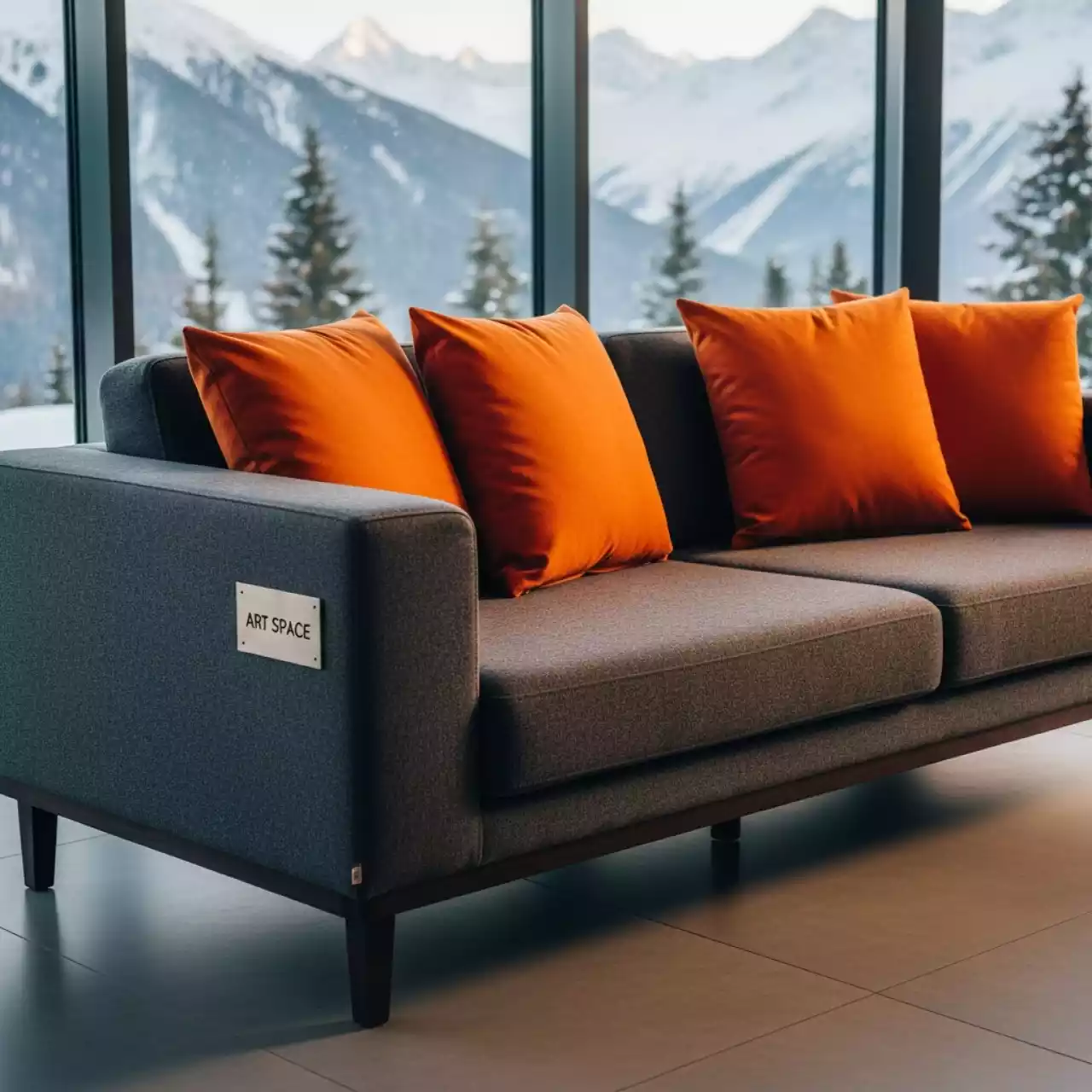 Аренда Диван с оранжевыми подушками на курорте «Газпром» (Альпика) — ART SPACE