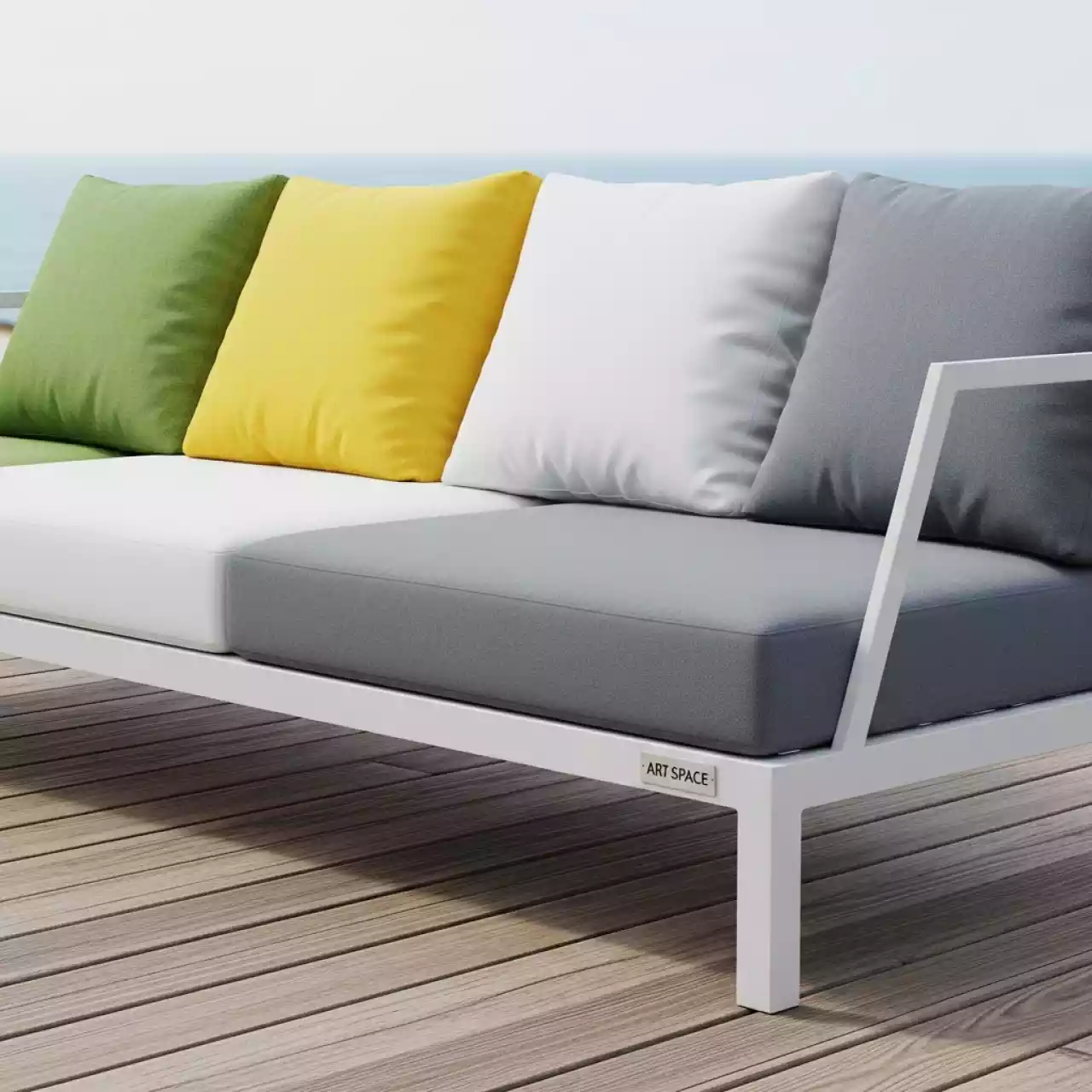 Аренда Диван с зеленой желтой белой или серой подушкой на пляже «Ривьера» — ART SPACE