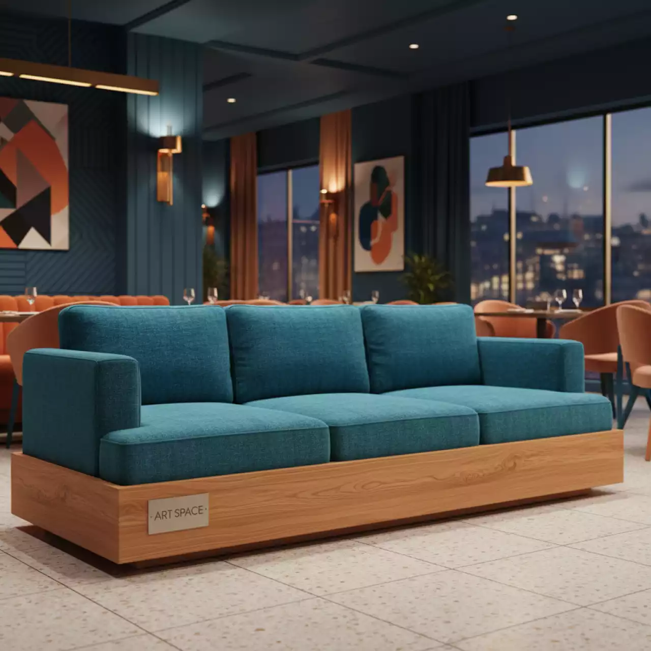 Аренда Диван Сега Б текстиль сосна бирюзовый в ресторане «La Terrazza» — ART SPACE