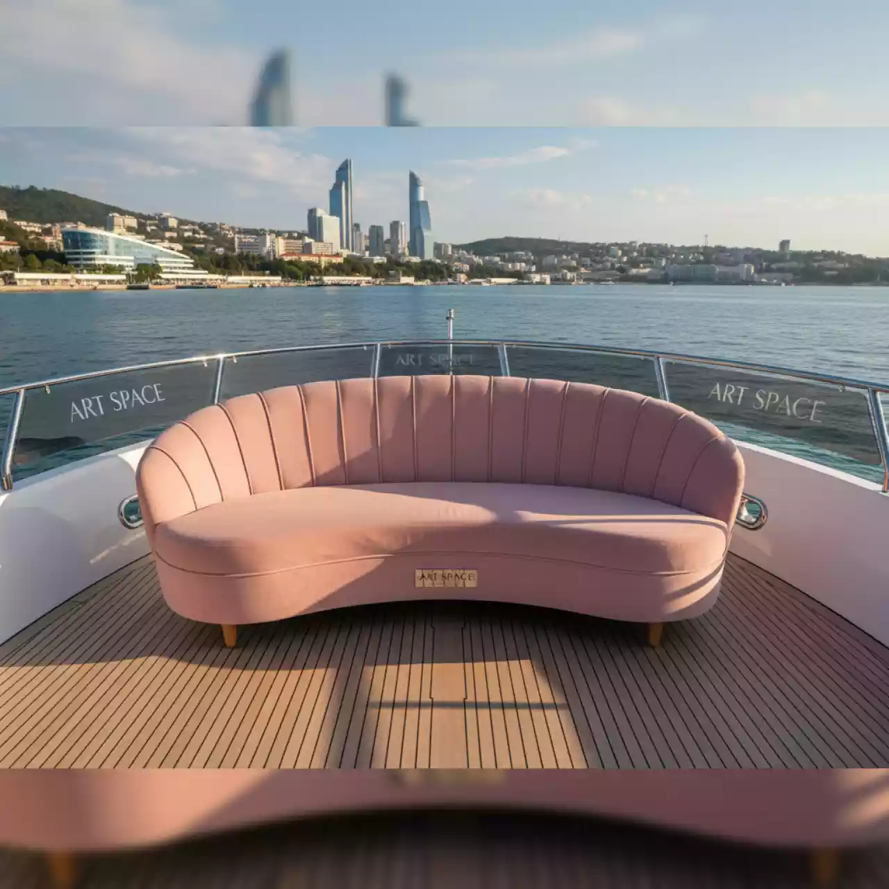 Аренда Диван Shell розовый на VIP теплоходе (Морпорт Сочи) — ART SPACE