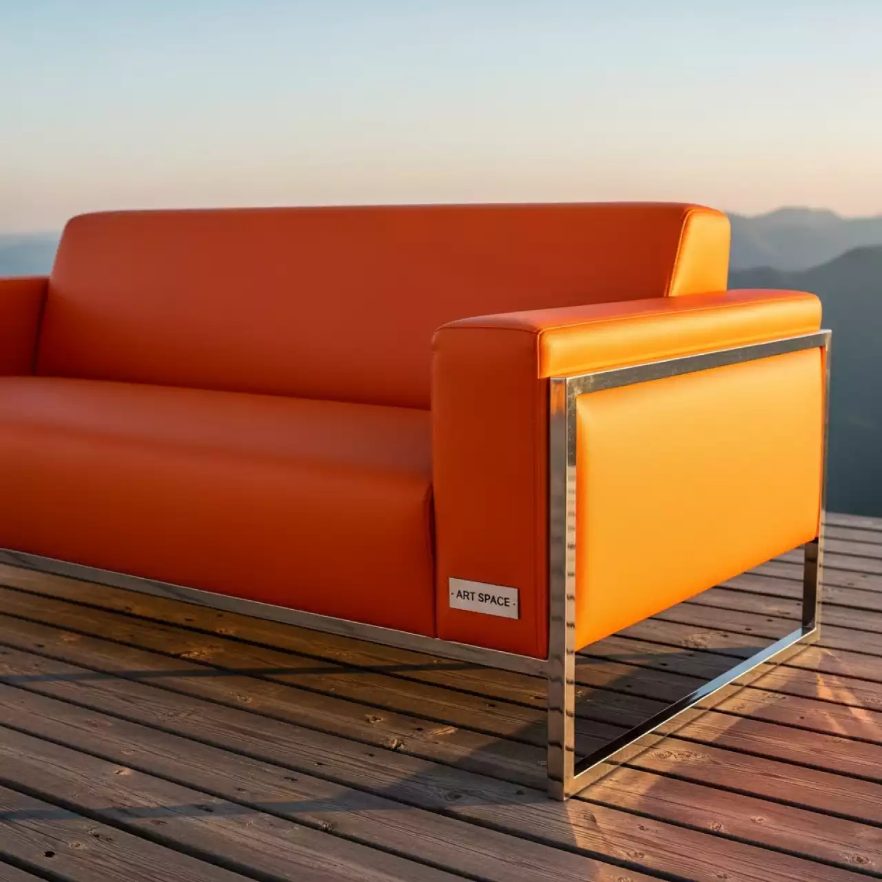 Аренда Диван Sigma кожзам NITRO ORANGE каркас серебро на площадке Rosa Peak (2320м) — ART SPACE
