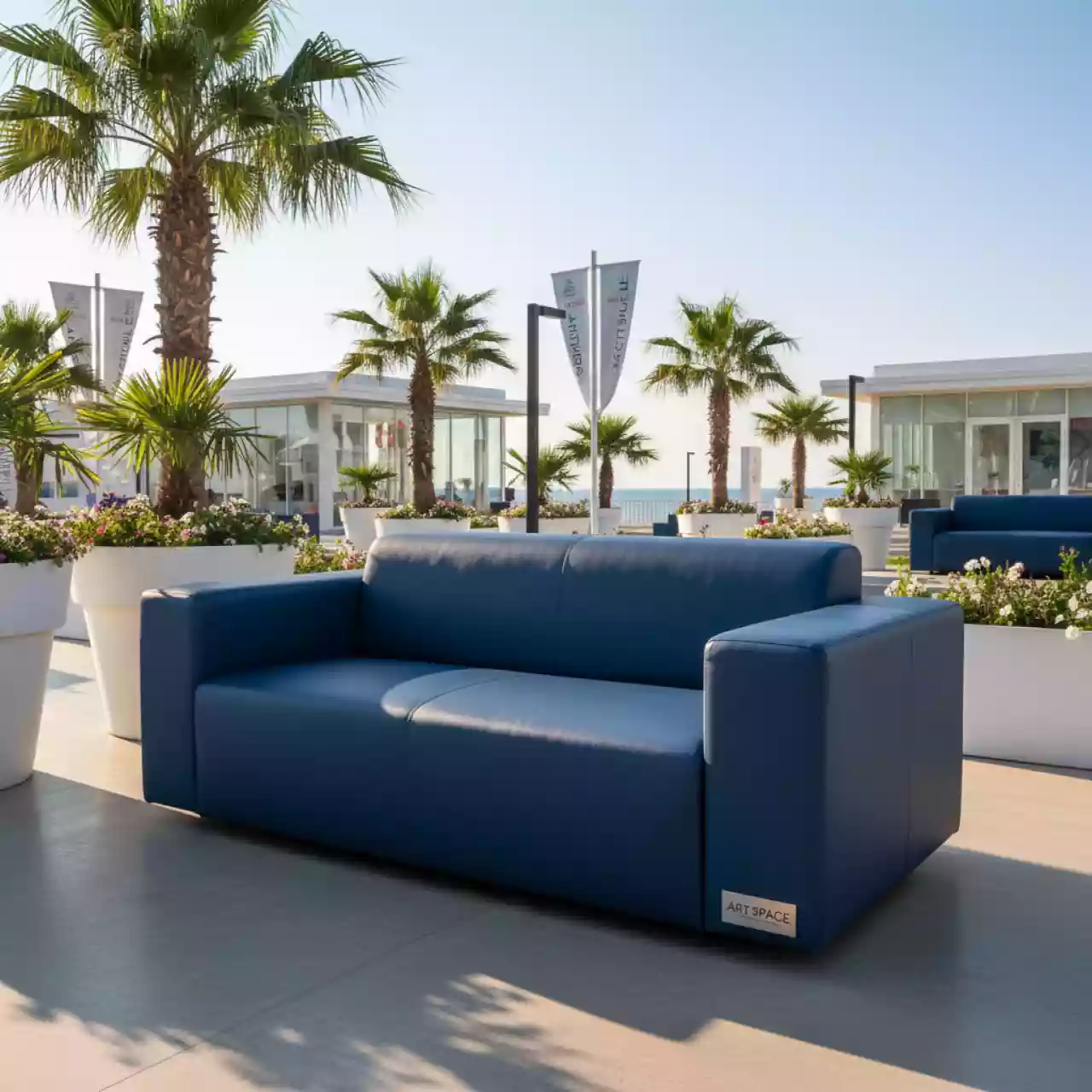 Аренда Диван синий Cube из экокожи 03 303BL в санатории «Сочи» — ART SPACE
