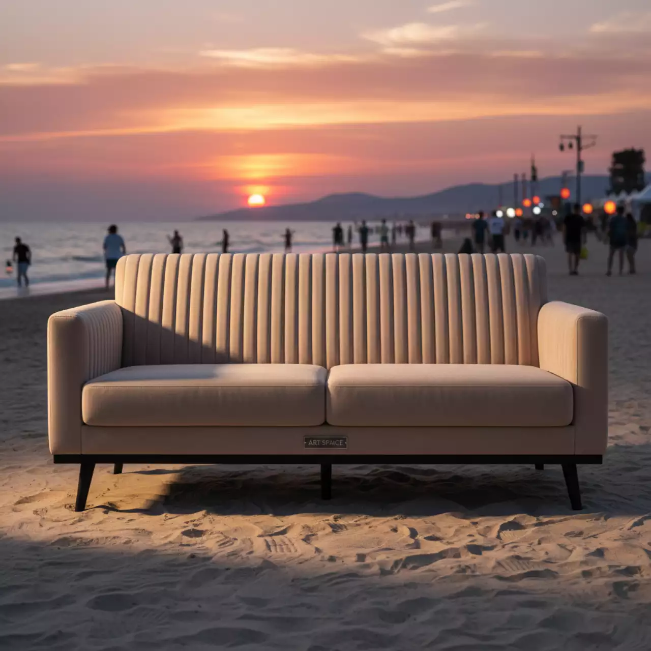 Аренда Диван Страйп велюр кашемир 672 ножки бук черная морилка на пляже «Ривьера» — ART SPACE