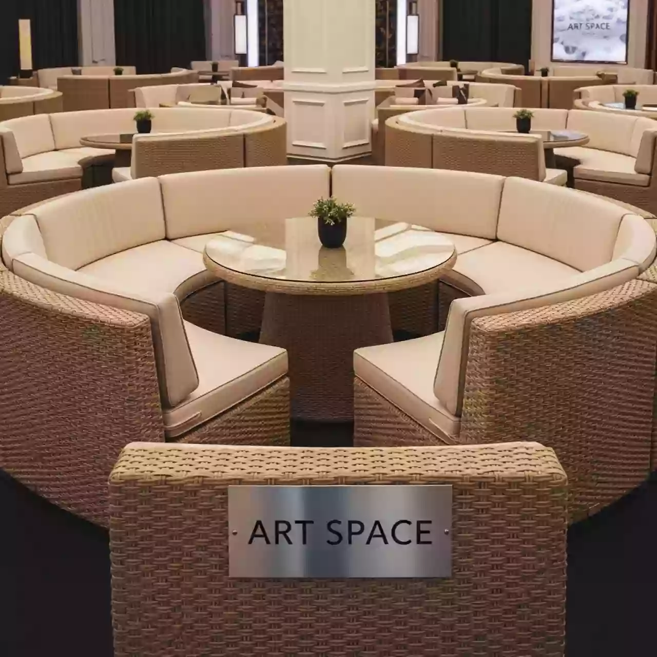 Аренда Диван трансформер AFM 350B из искусственного ротанга со столом бежевый в казино «Сочи» — ART SPACE