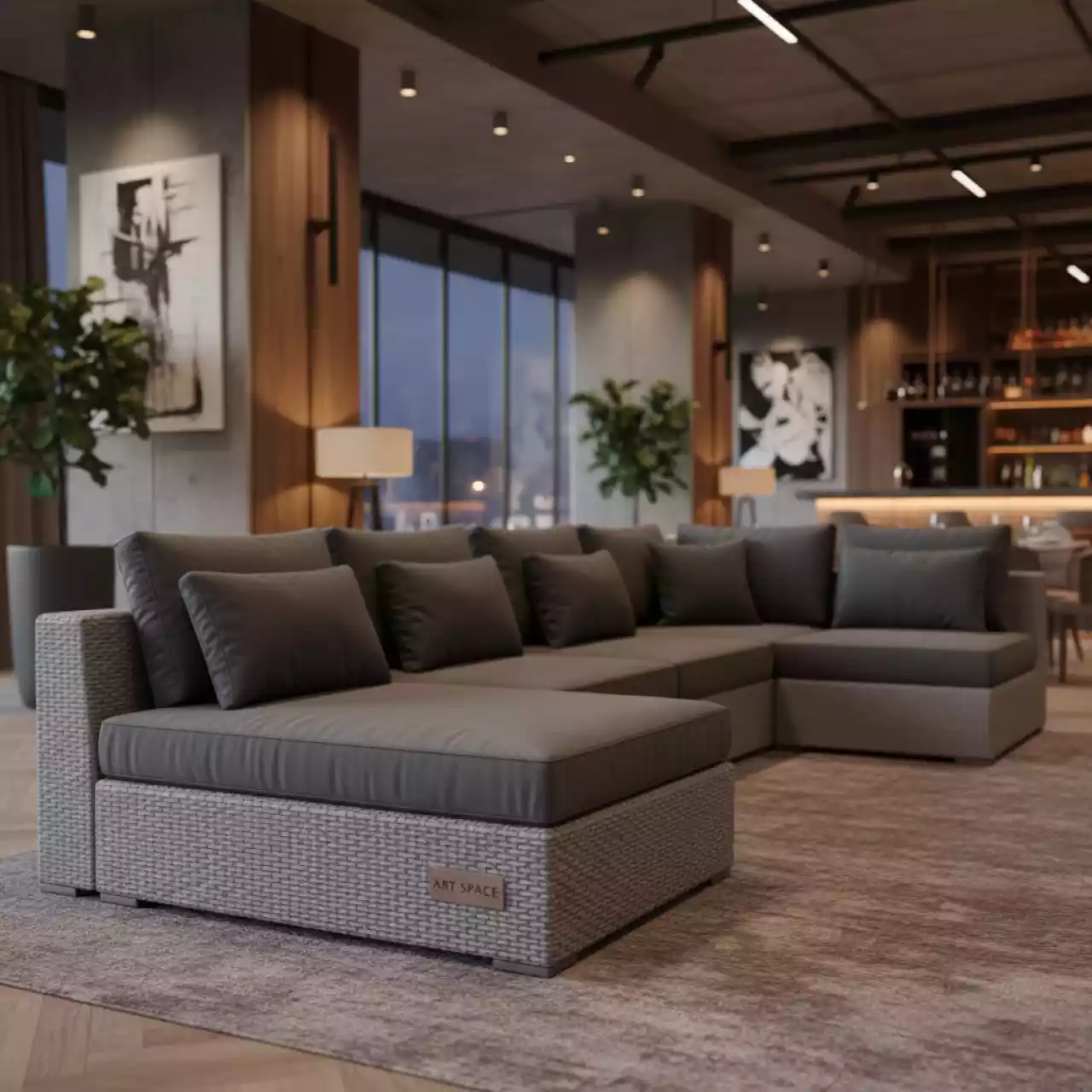 Аренда Диван трансформер из искусственного ротанга серый Violetta в ресторане «Баран-Рапан» — ART SPACE