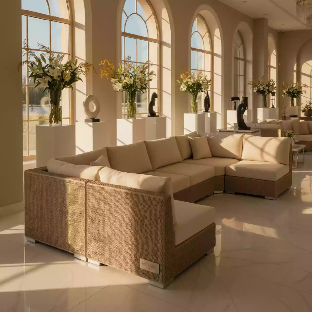 Аренда Диван трансформирующийся Лунго искусственный ротанг бежевый в Karat Resort — ART SPACE