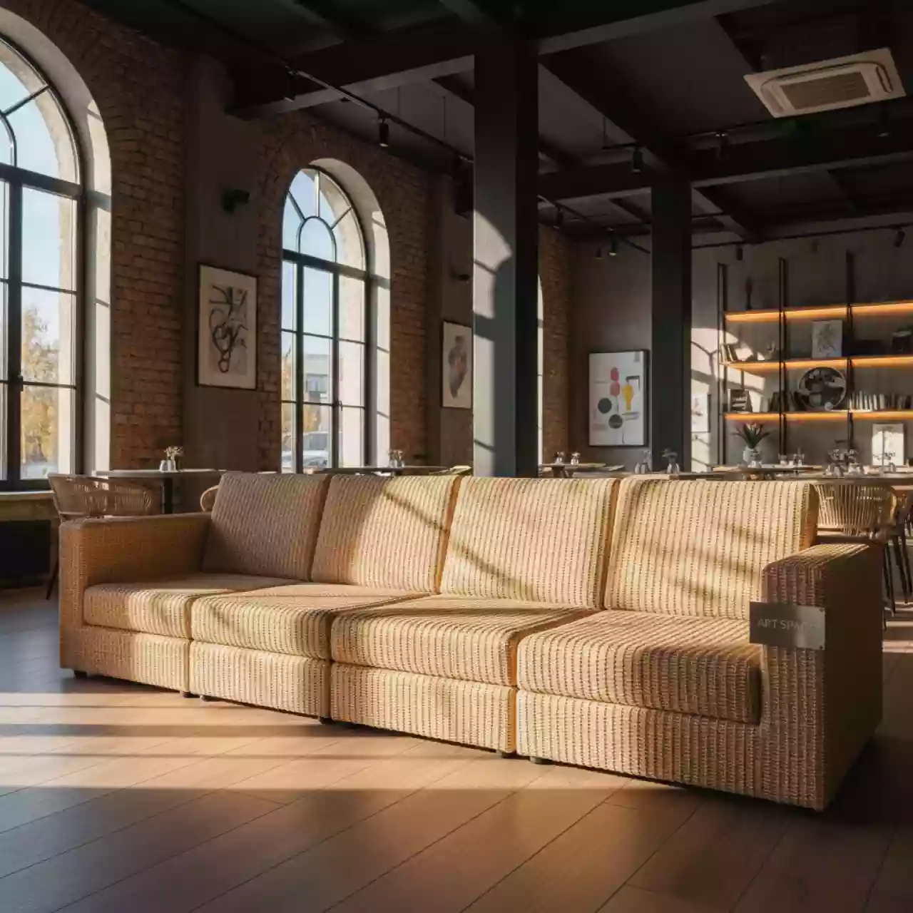 Аренда Диван трансформирующийся Лунго искусственный ротанг соломенный в ресторане «Сыроварня» — ART SPACE