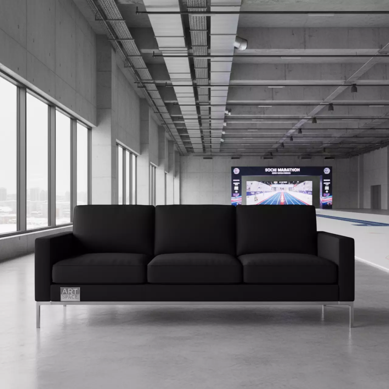 Аренда Диван трехместный Andrian Silver черный в ледовом дворце «Большой» — ART SPACE