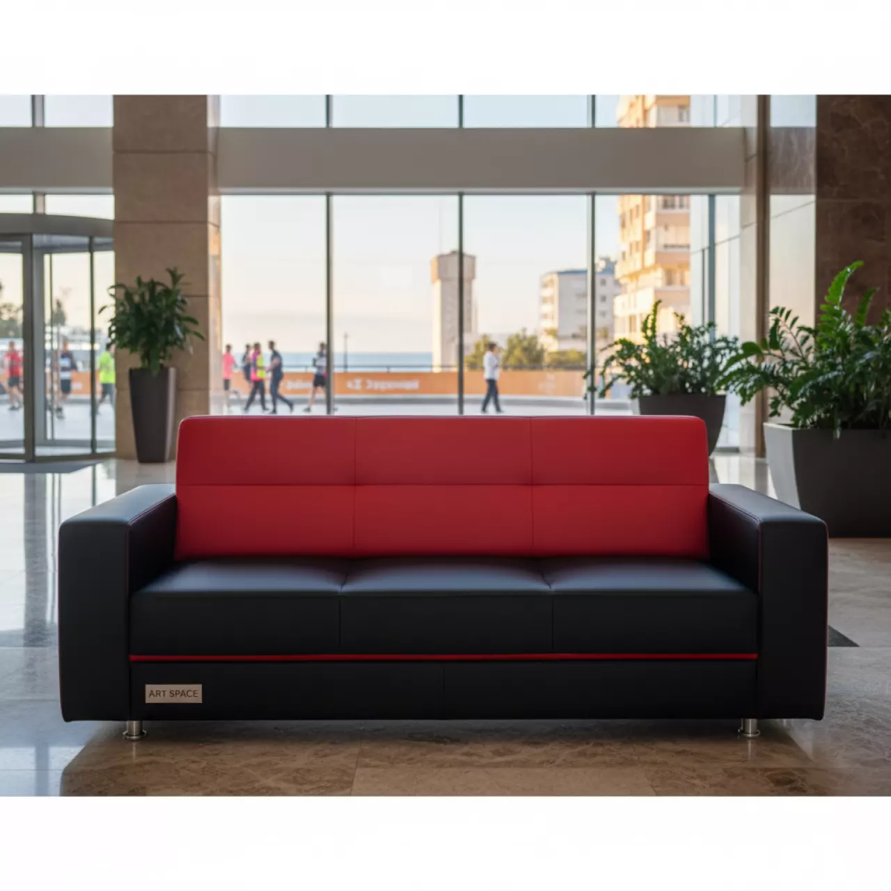 Аренда Диван трехместный черно красный Cube из экокожи в отеле «Звездный» — ART SPACE