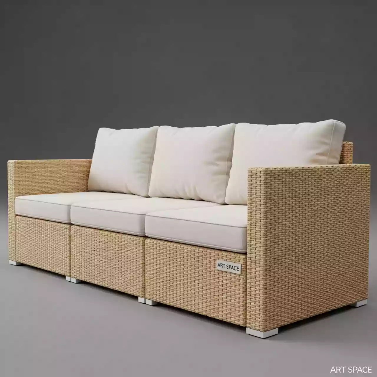 Аренда Диван трехместный Гранд Латте искусственный ротанг соломенный в Delta Sirius — ART SPACE