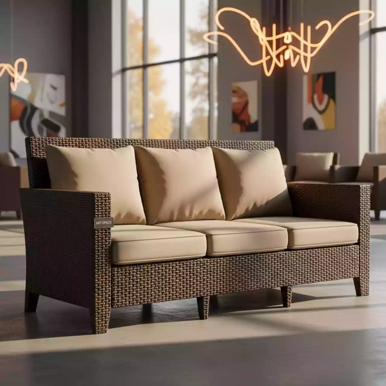 Аренда Диван трехместный из искусственного ротанга коричневый Гляссе в ОКЦ «Галактика» — ART SPACE