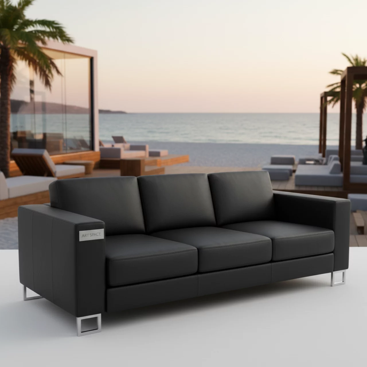 Аренда Диван трехместный кожзам черный Люкс на пляжных клубах Хосты — ART SPACE