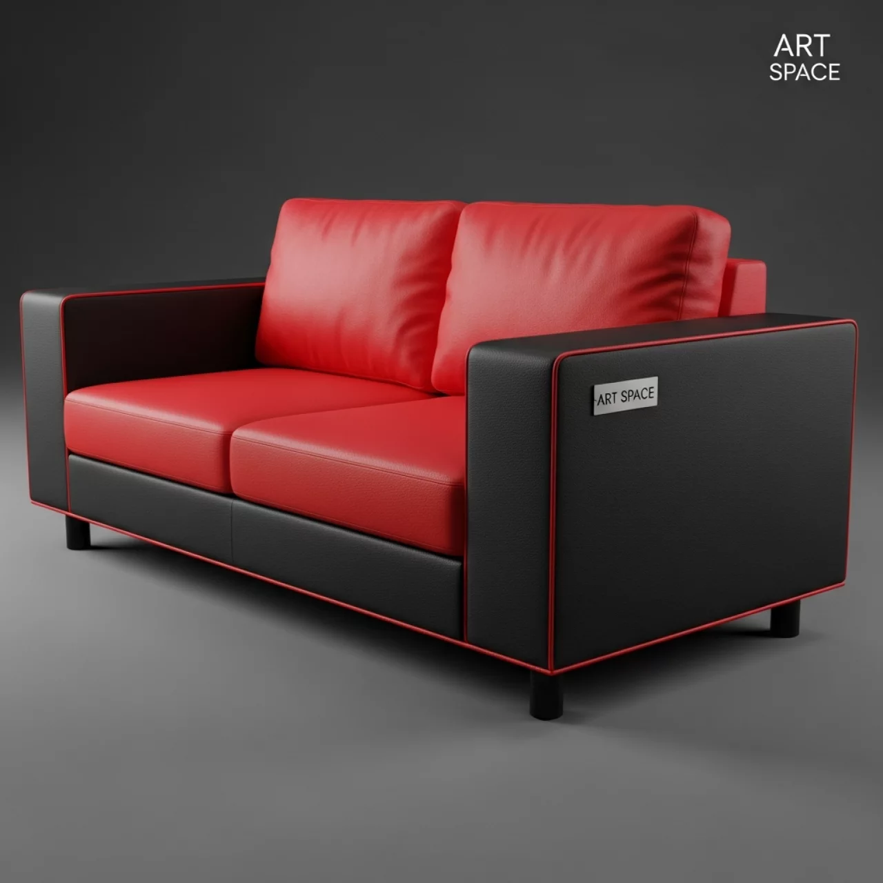 Аренда Диван трехместный красно черный Cube из экокожи в казино «Сочи» — ART SPACE